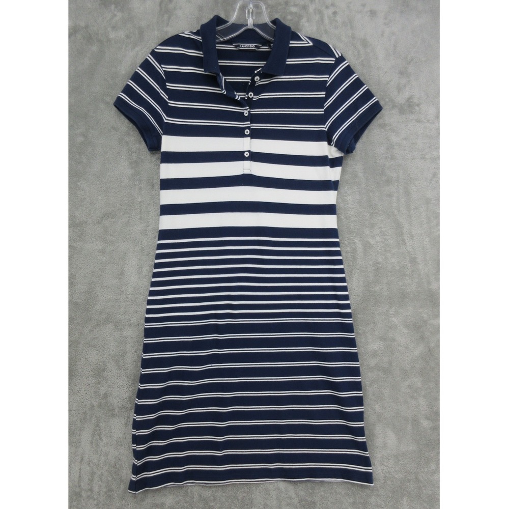 Lands End Dress Womens Size XS Striped Polo Preppy Nautical Sporty Navy Blue
